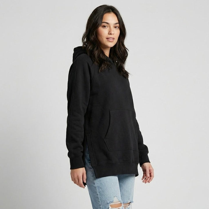 Felpa lunga oversize con cappuccio e spacchi laterali