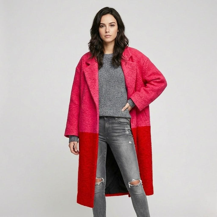 Cappotto lungo in lana dritto con un motivo a quadri evidente