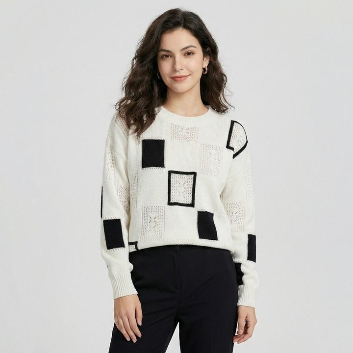 Maglione lavorato a maglia con moderno motivo geometrico e vestibilità ampia