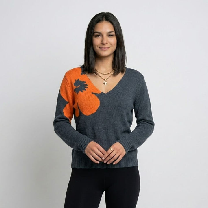 Maglione in poliestere con scollo a V