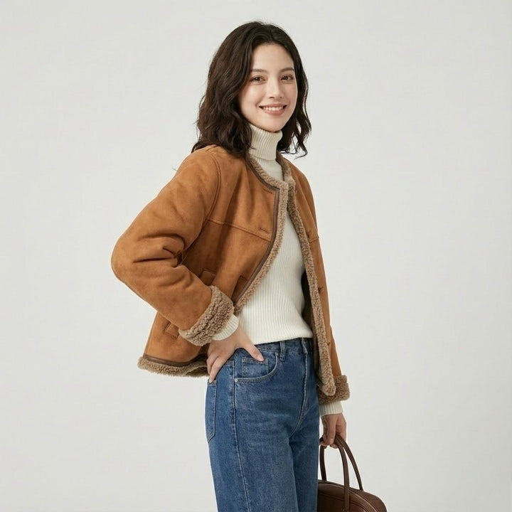 Giacca trapuntata con look scamosciato e vestibilità dritta