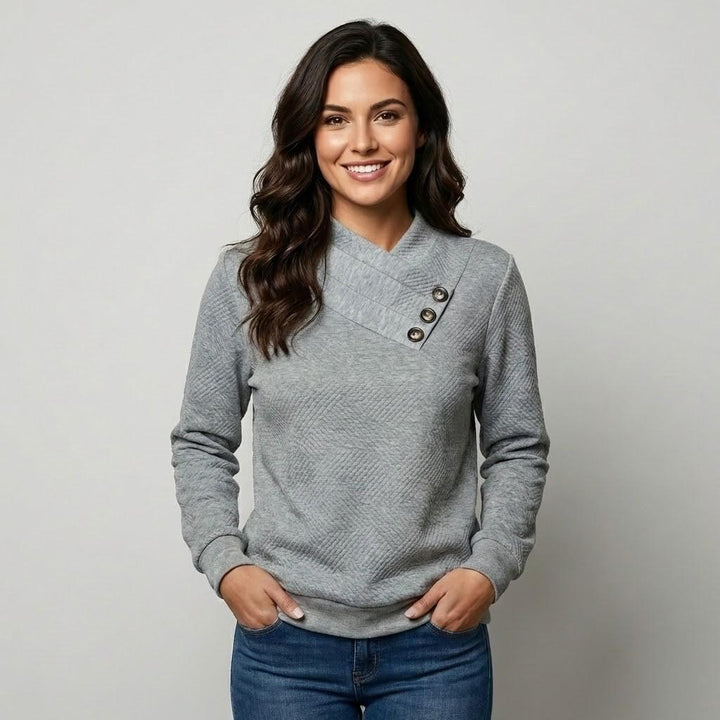 Maglione intrecciato con scollo incrociato e dettaglio elegante