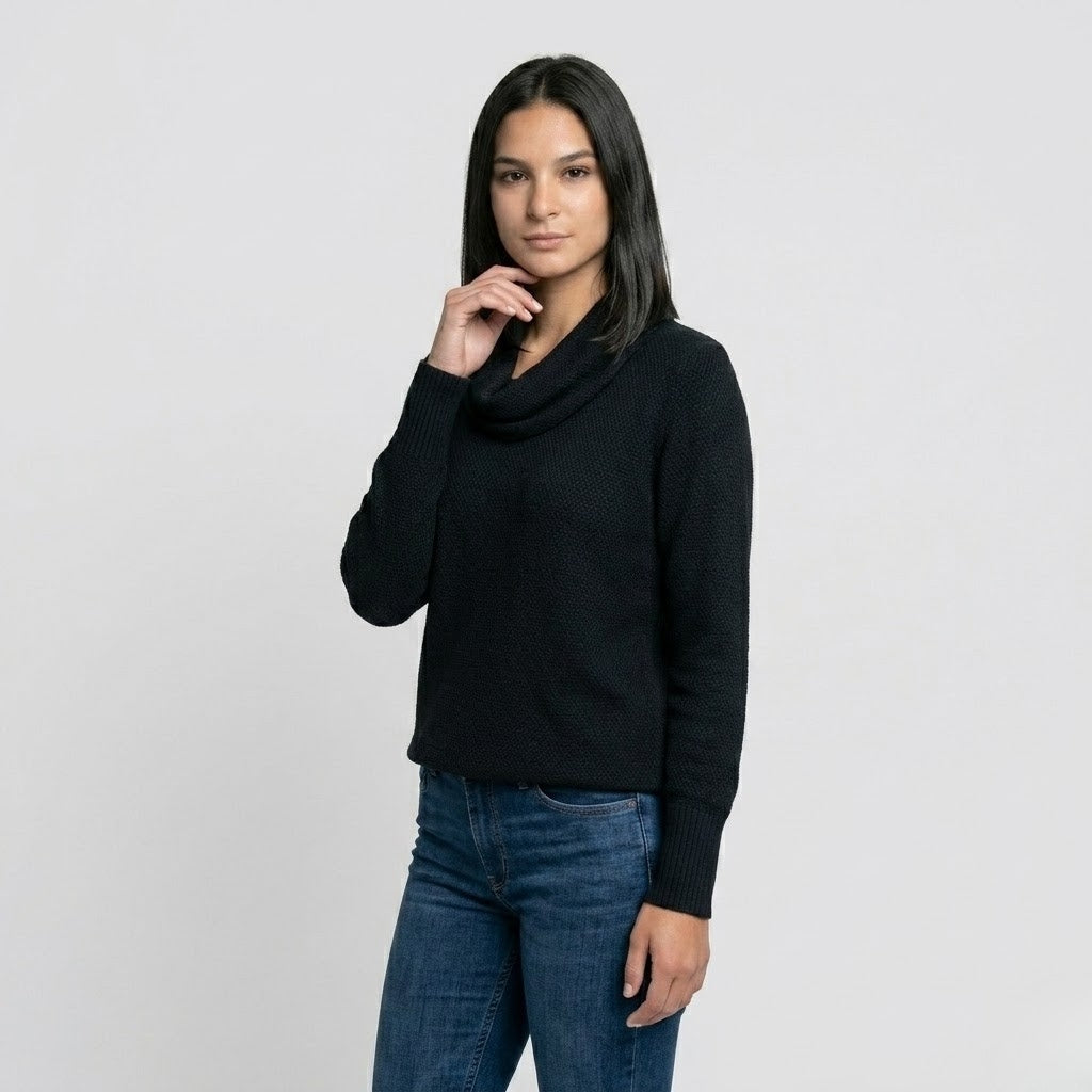 Maglione fluido in misto viscosa ed elastan con scollatura arricciata