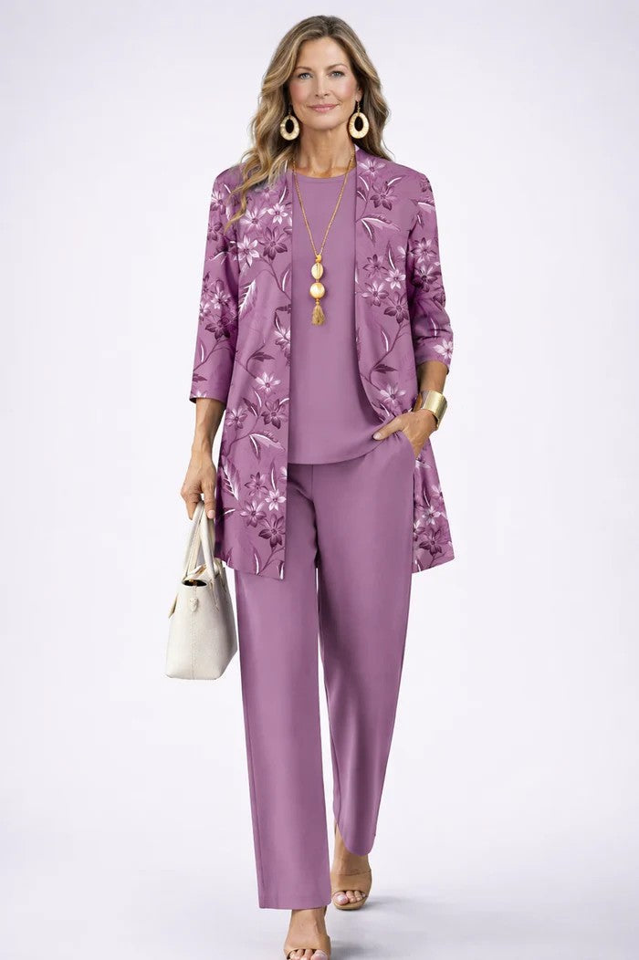 Completo a tre pezzi con top lungo e pantaloni