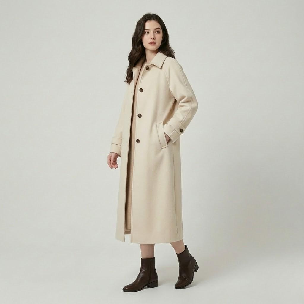 Cappotto lungo in misto lana con taglio dritto in stile urbano
