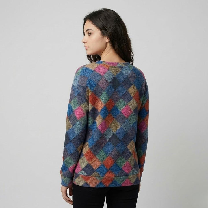 Maglione lavorato a maglia con chiusura a bottoni e motivo geometrico