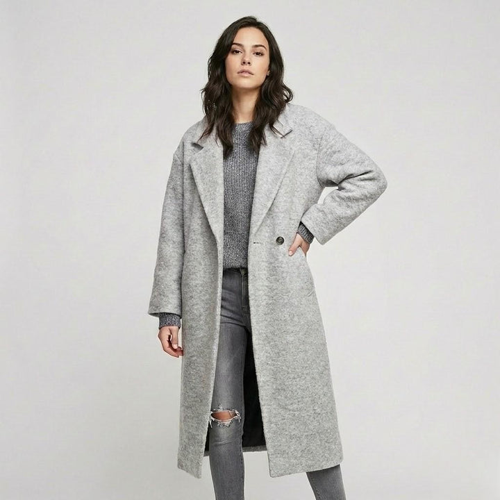 Cappotto lungo in lana dritto con un motivo a quadri marcato