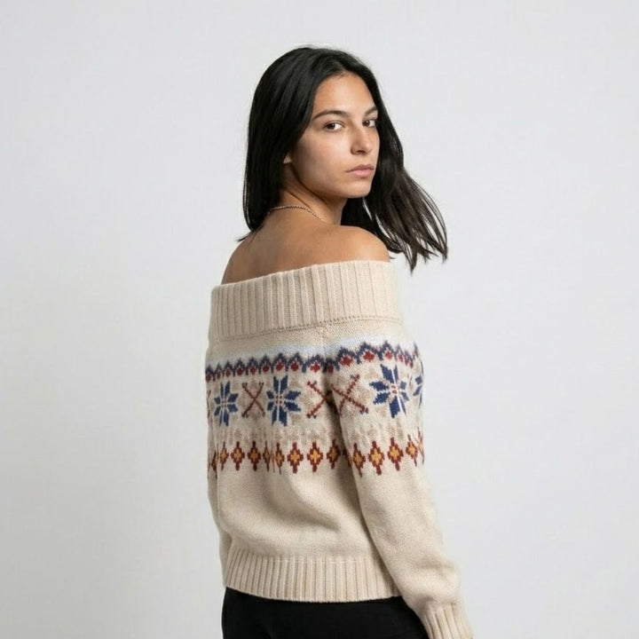 Maglione in misto acrilico e poliestere con spalle scoperte e motivo nordico