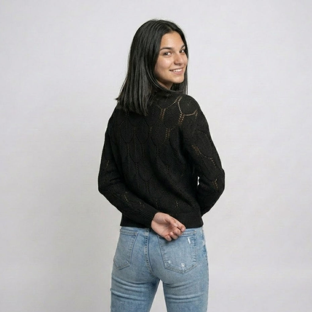 Maglione in misto poliestere ed elastan con scollatura a V