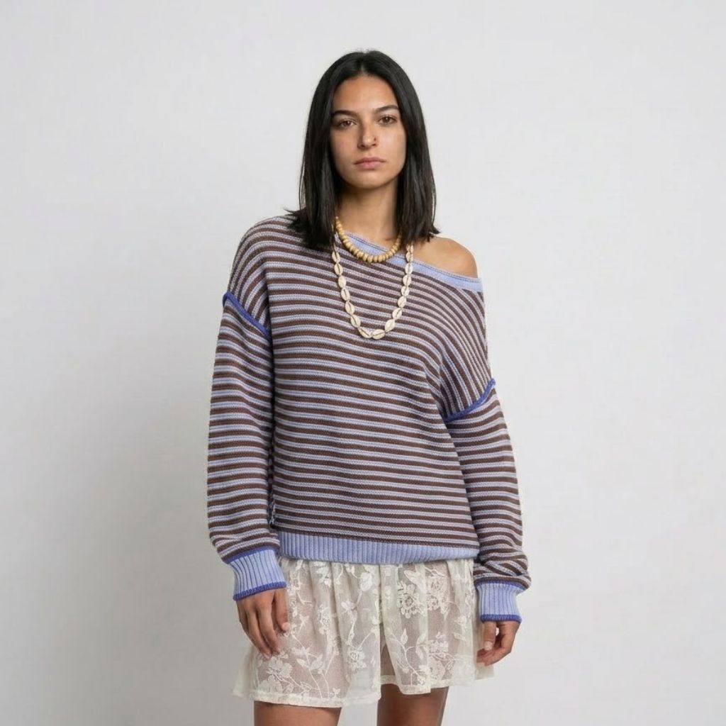 Maglione in cotone con taglio loose e strisce vivaci per ogni giorno