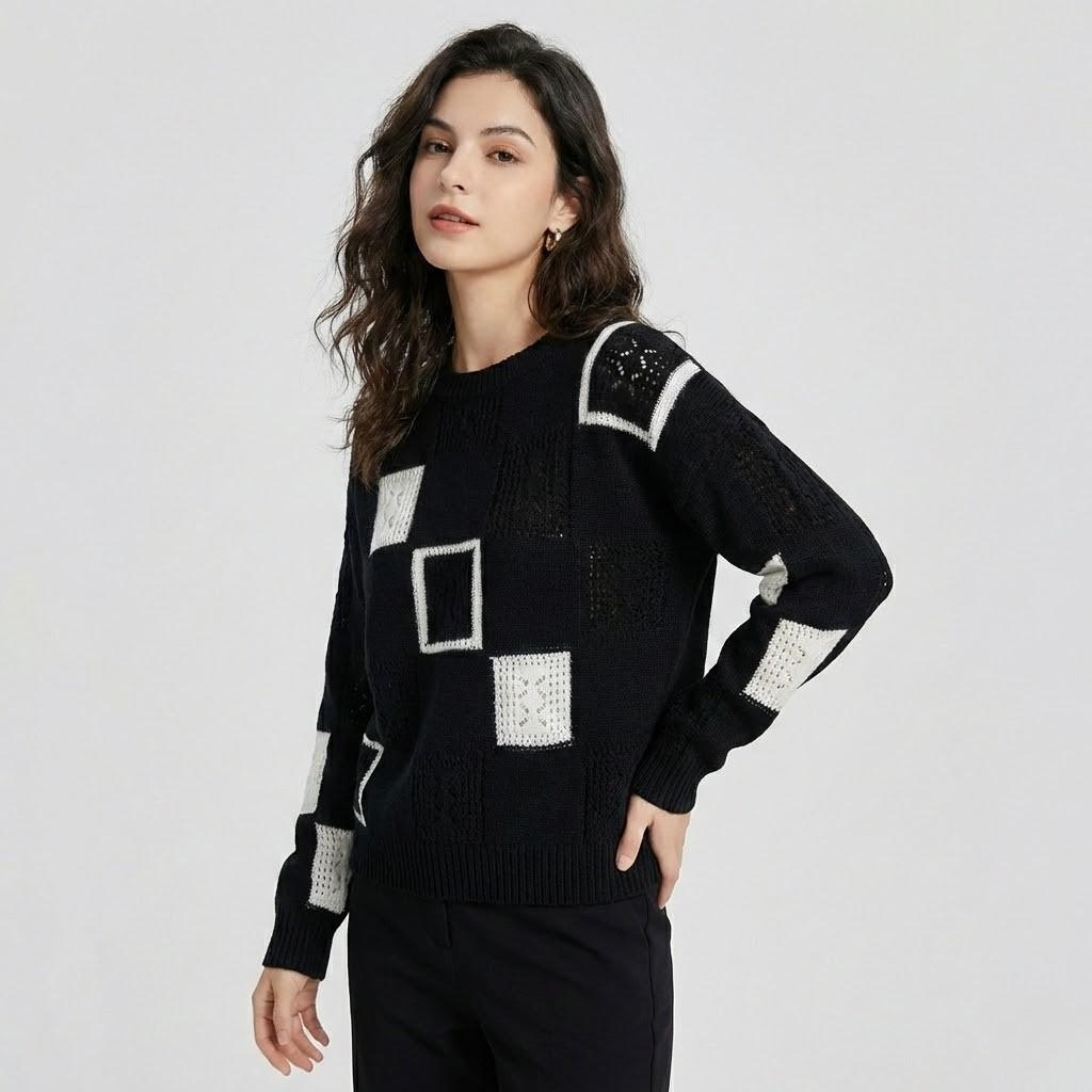 Maglione lavorato a maglia con moderno motivo geometrico e vestibilità ampia