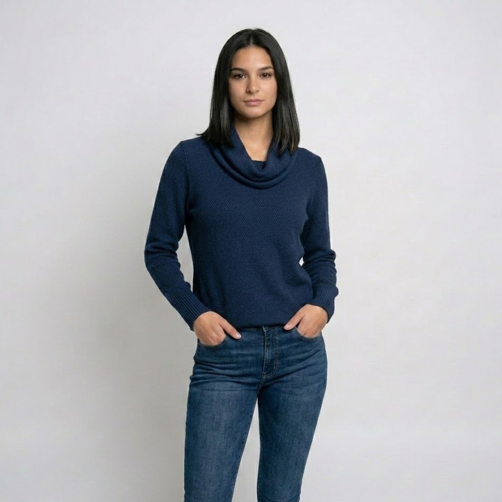 Maglione fluido in misto viscosa ed elastan con scollatura arricciata
