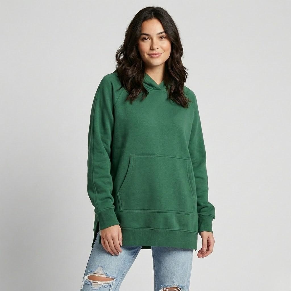 Felpa lunga oversize con cappuccio e spacchi laterali