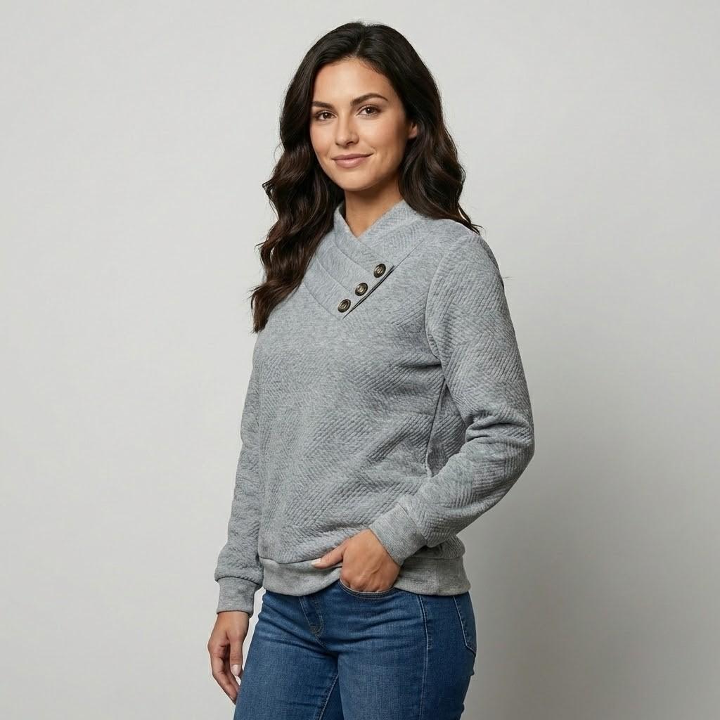 Maglione intrecciato con scollo incrociato e dettaglio elegante