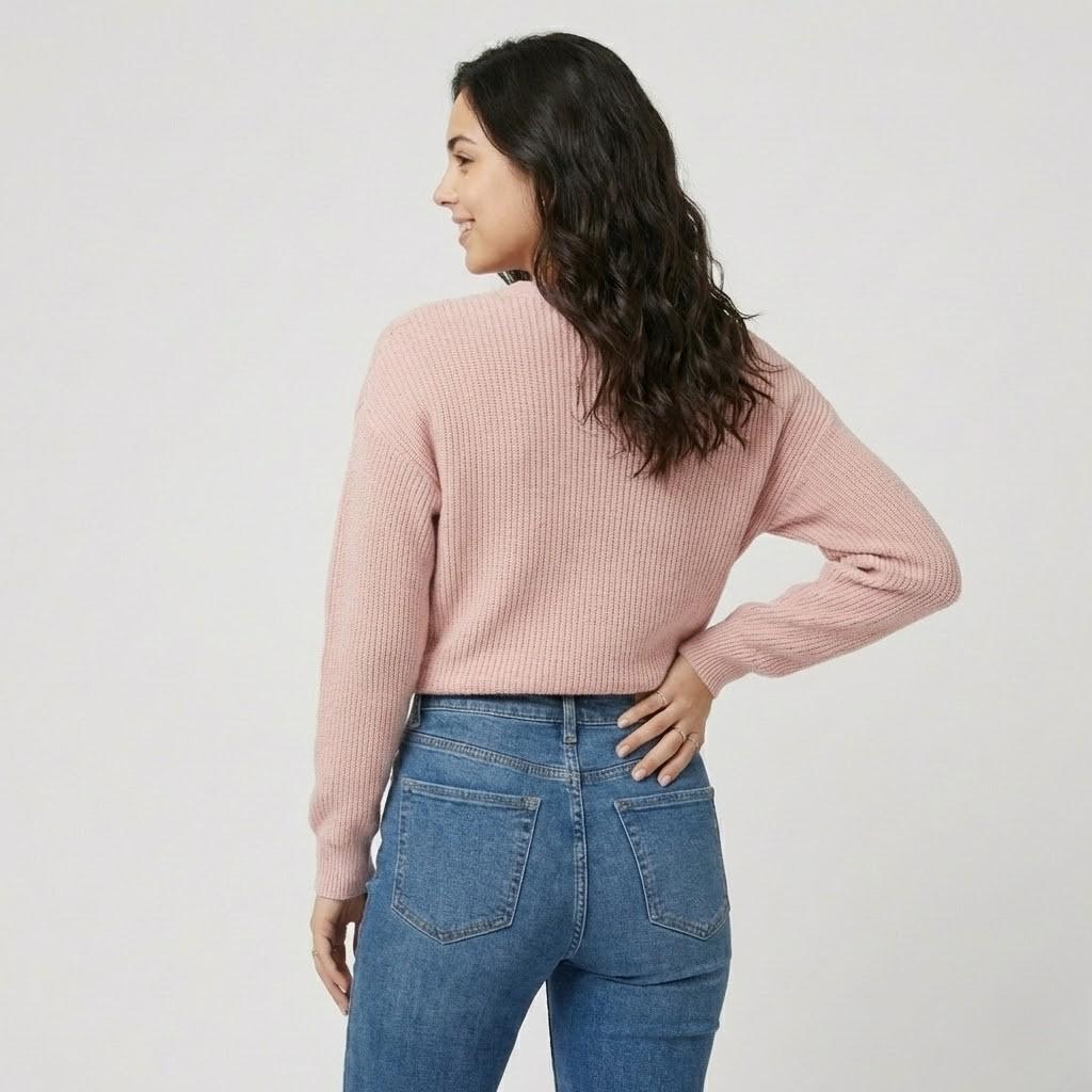 Maglione incrociato a coste con scollo a V