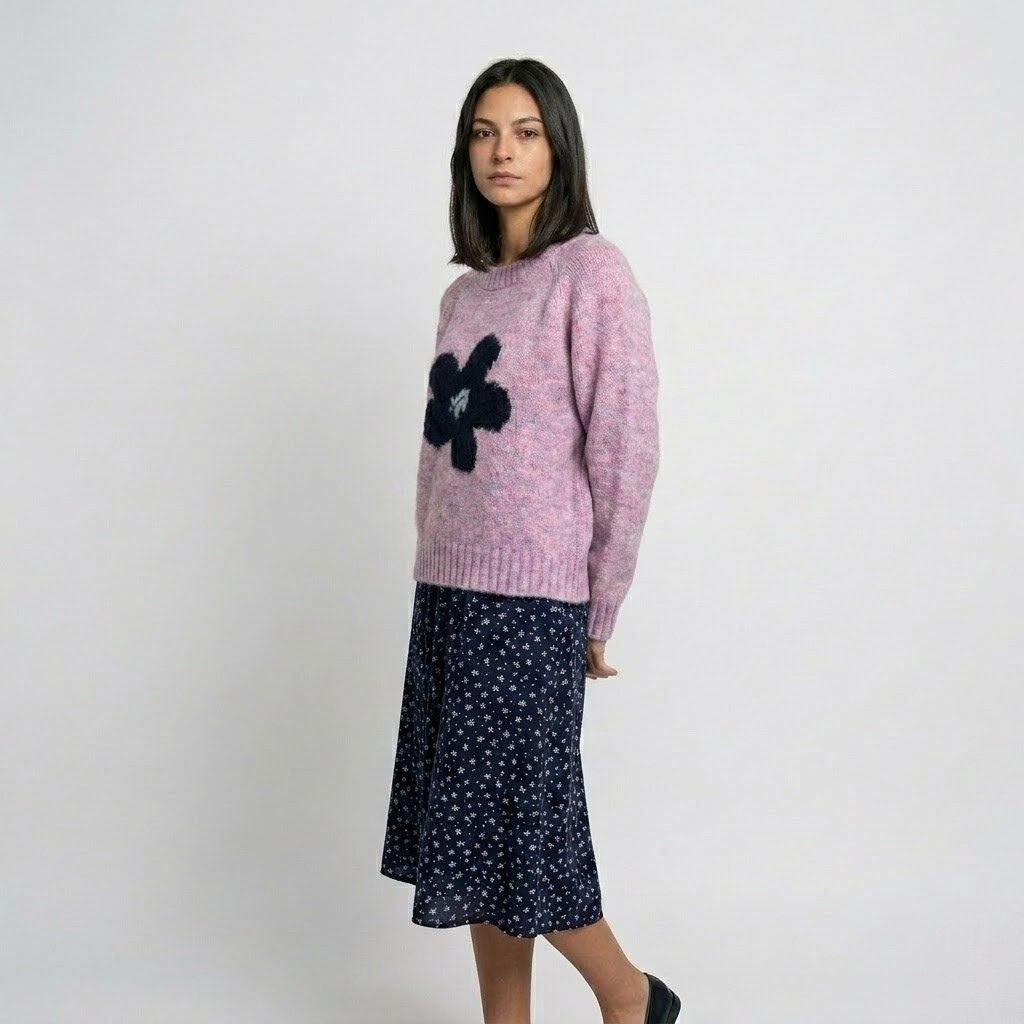 Maglione in acrilico con motivo floreale per un look casual