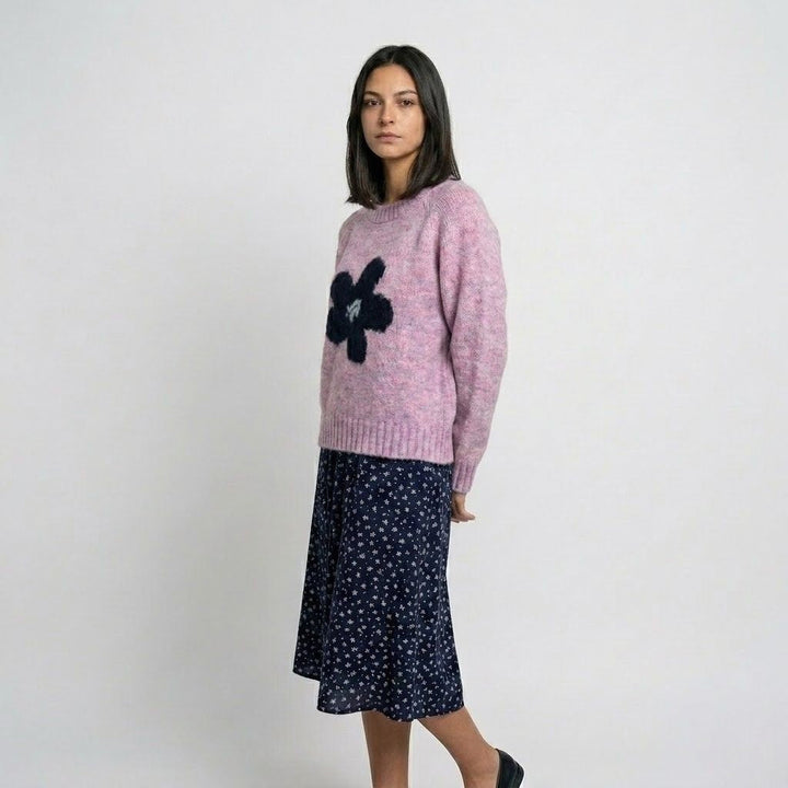 Maglione in acrilico con motivo floreale per un look casual