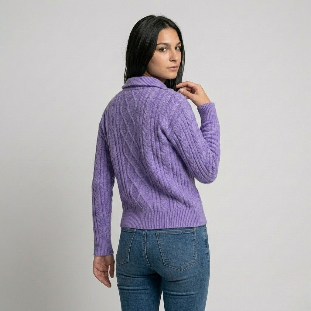 Maglione strutturato in misto acrilico e poliestere con mezza zip