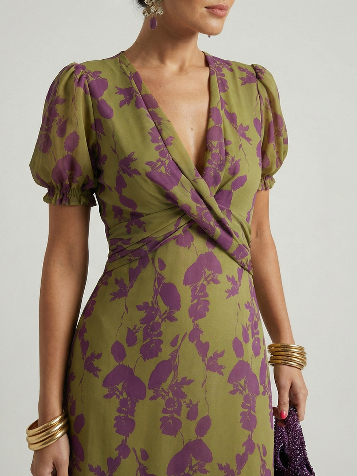Nerina | Abito midi floreale con scollatura incrociata