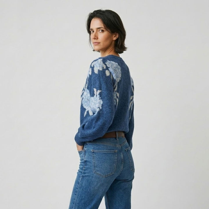 Maglione in misto acrilico e cotone con motivo floreale