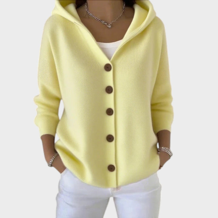 Cardigan da donna con cappuccio e bottoni