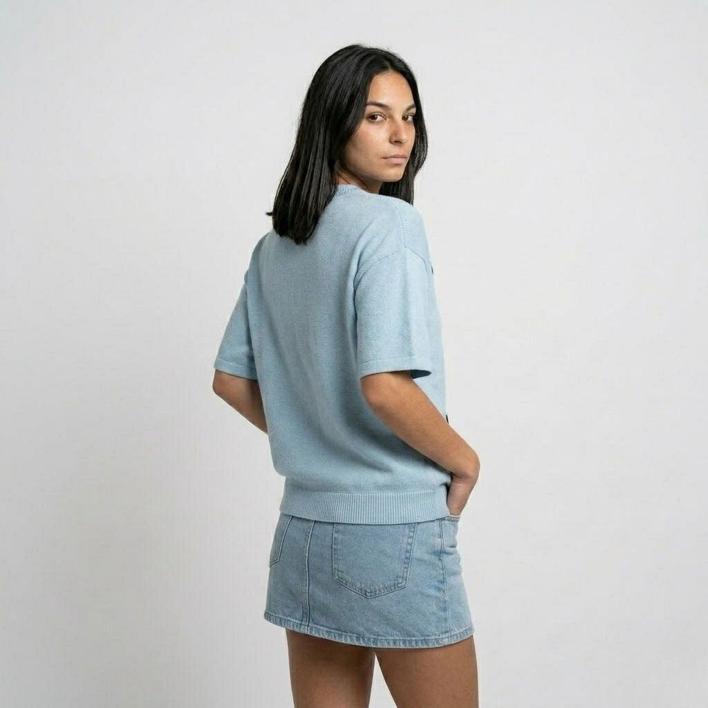 Felpa in cotone a maniche corte con motivo a cuori e vestibilità ampia