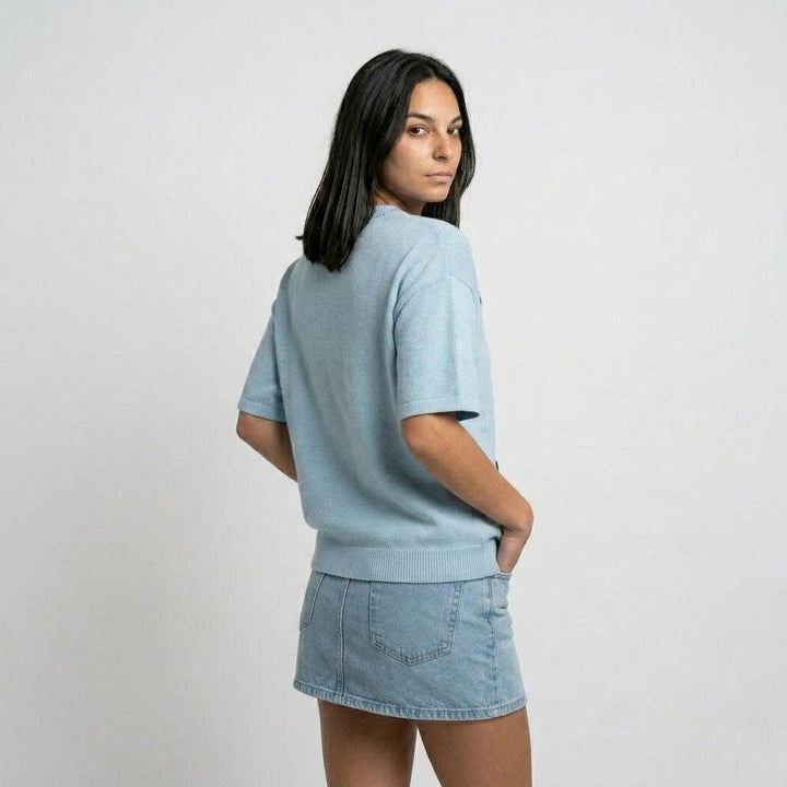 Felpa in cotone a maniche corte con motivo a cuori e vestibilità ampia