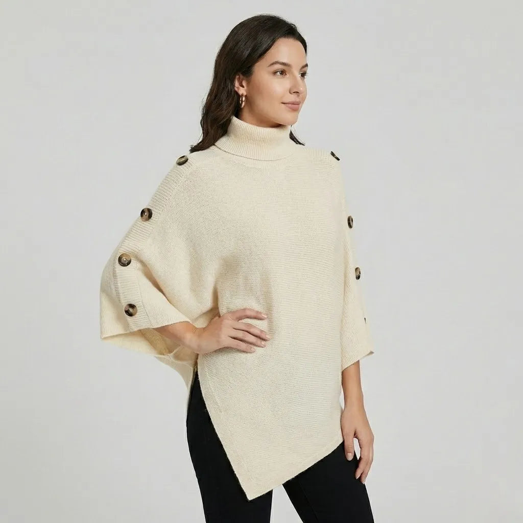 Poncho lavorato a maglia strutturato con bottoni e vestibilità ampia