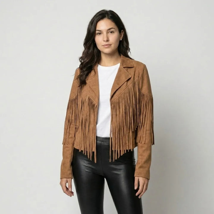 Giacca corta strutturata con aspetto scamosciato e frange in stile boho