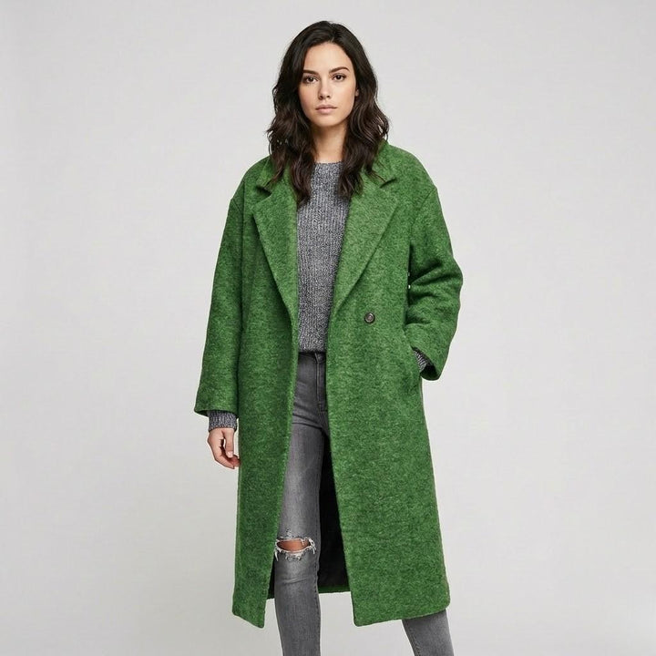 Cappotto lungo in lana dritto con un motivo a quadri evidente