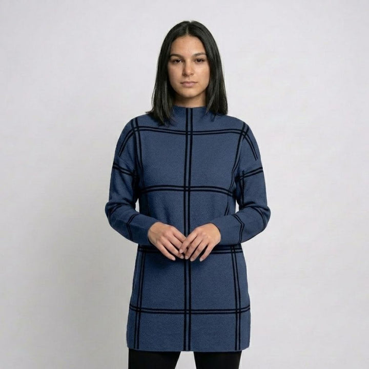 Maglione lungo lavorato a maglia in misto acrilico e poliestere con motivo geometrico in stile urbano