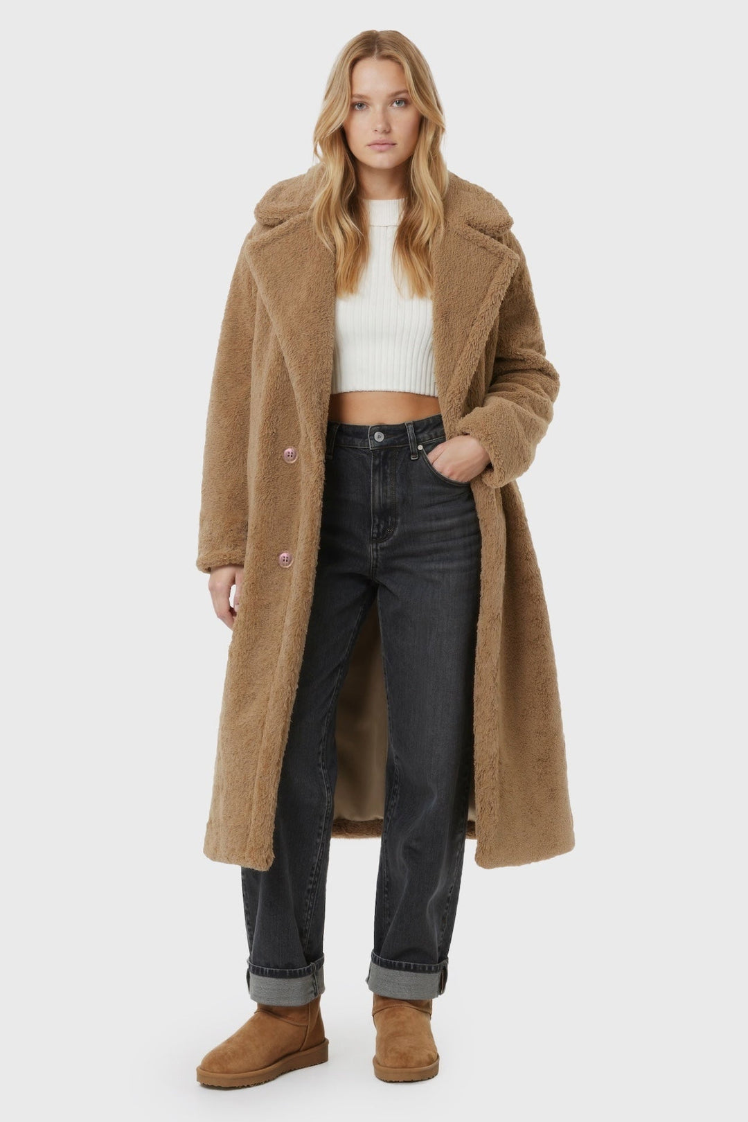 Cappotto teddy lungo dritto