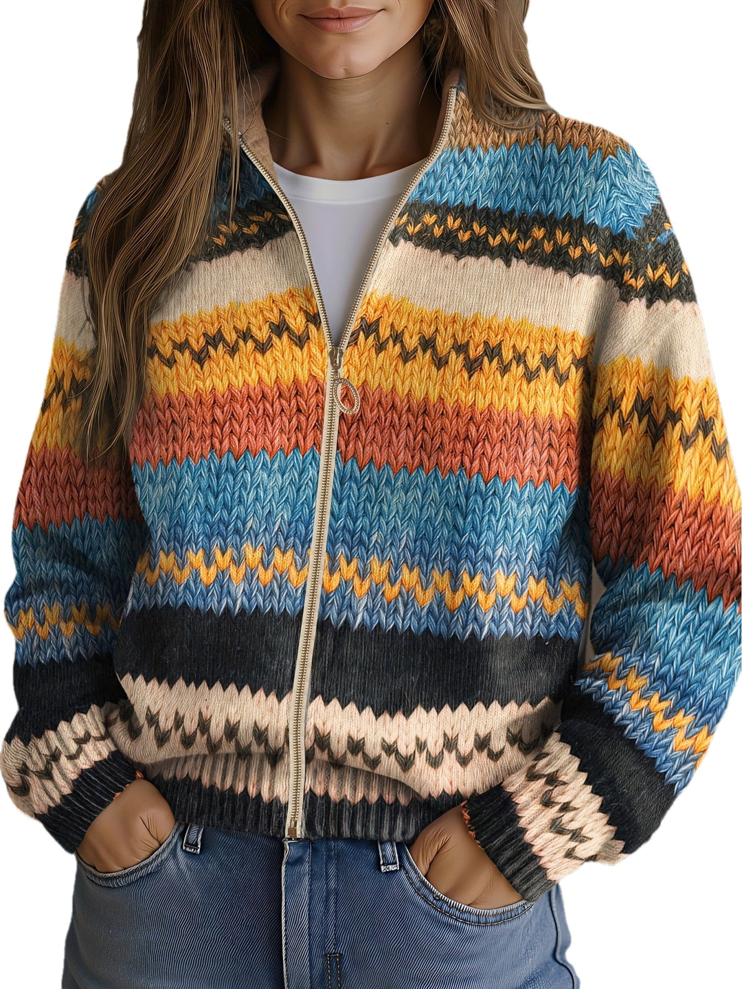Yseult | Cardigan multicolore a zigzag