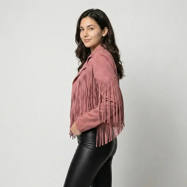 Giacca corta strutturata con aspetto scamosciato e frange in stile boho
