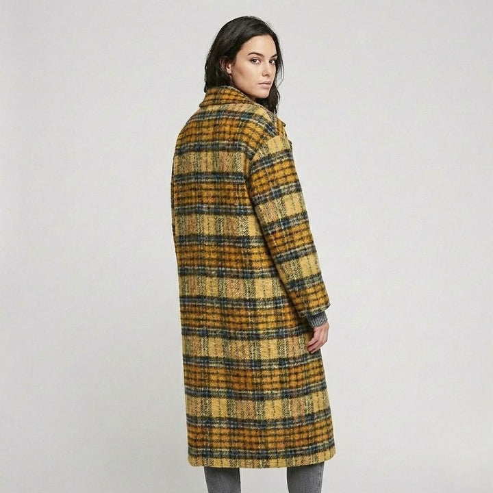Cappotto lungo in lana dritto con un motivo a quadri evidente