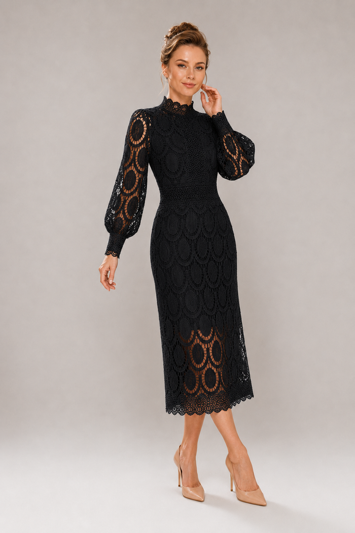 Emika | Abito maxi romantico con colletto