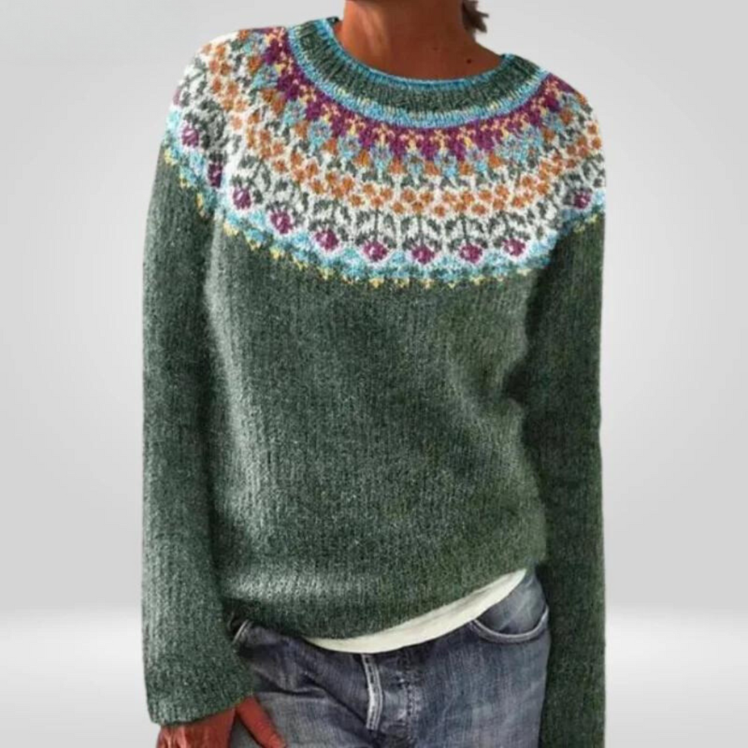 Maglione lavorato a maglia con motivo multicolore sul colletto