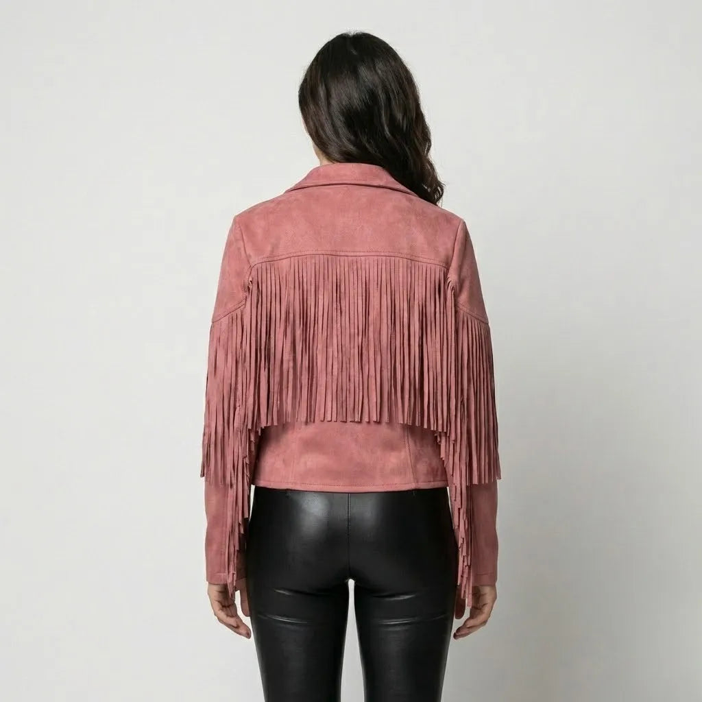 Giacca corta strutturata con aspetto scamosciato e frange in stile boho