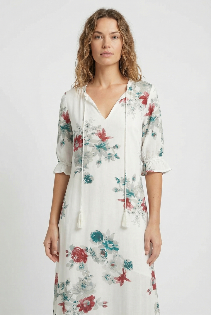 Denisa | Abito maxi floreale con scollatura a V