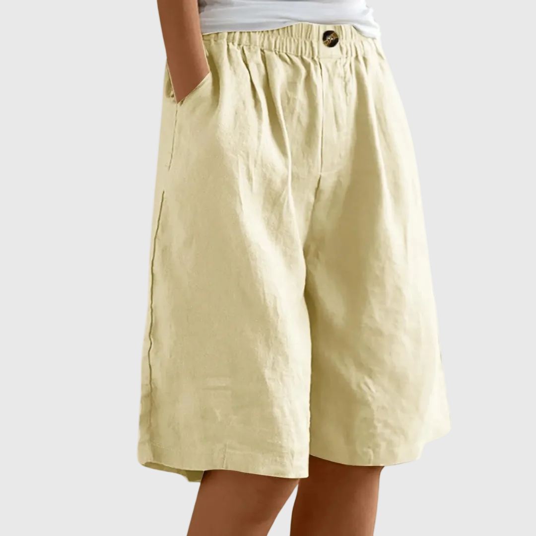 Pantaloni corti larghi fino al ginocchio con cintura elastica e tasche