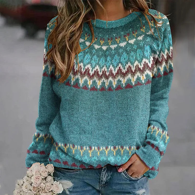 Maglione a maglia blu petrolio con motivo a contrasto
