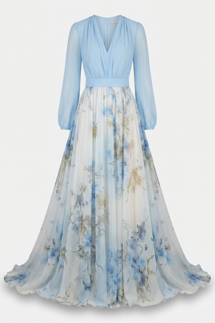 Noemi | Abito maxi plissettato leggero con motivo floreale