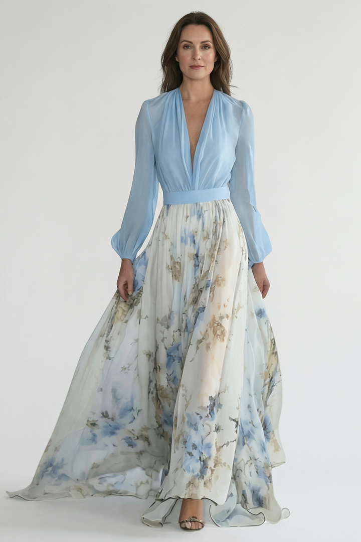 Noemi | Abito maxi plissettato leggero con motivo floreale