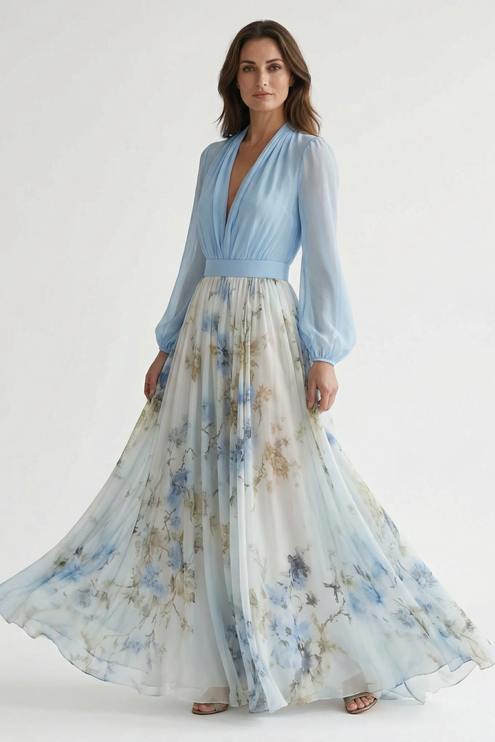 Noemi | Abito maxi plissettato leggero con motivo floreale