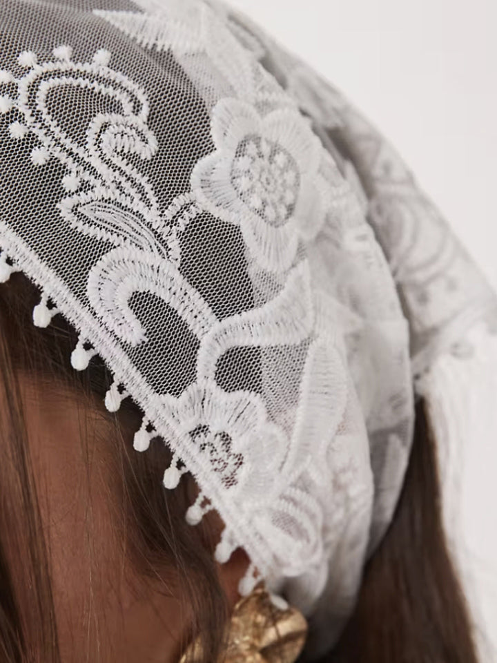 Foulard triangolare per capelli con dettaglio floreale