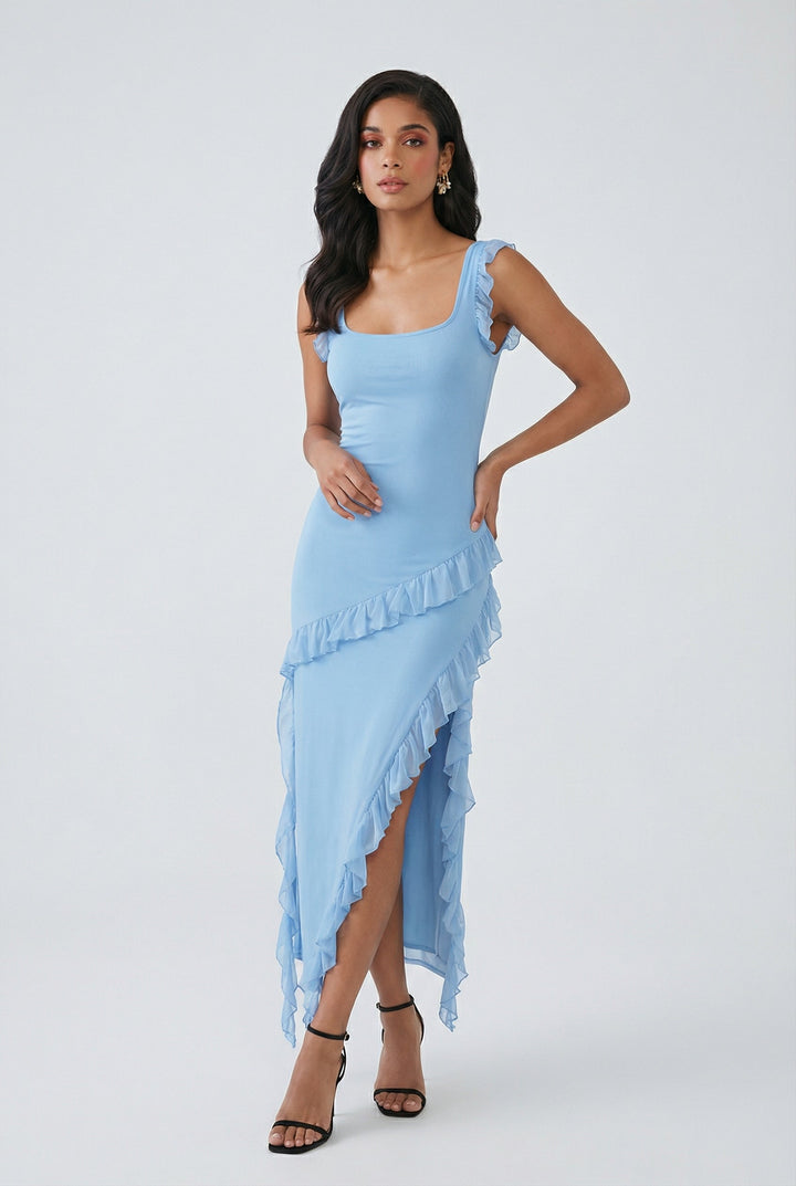 Veronika | Maxi abito blu con alto spacco