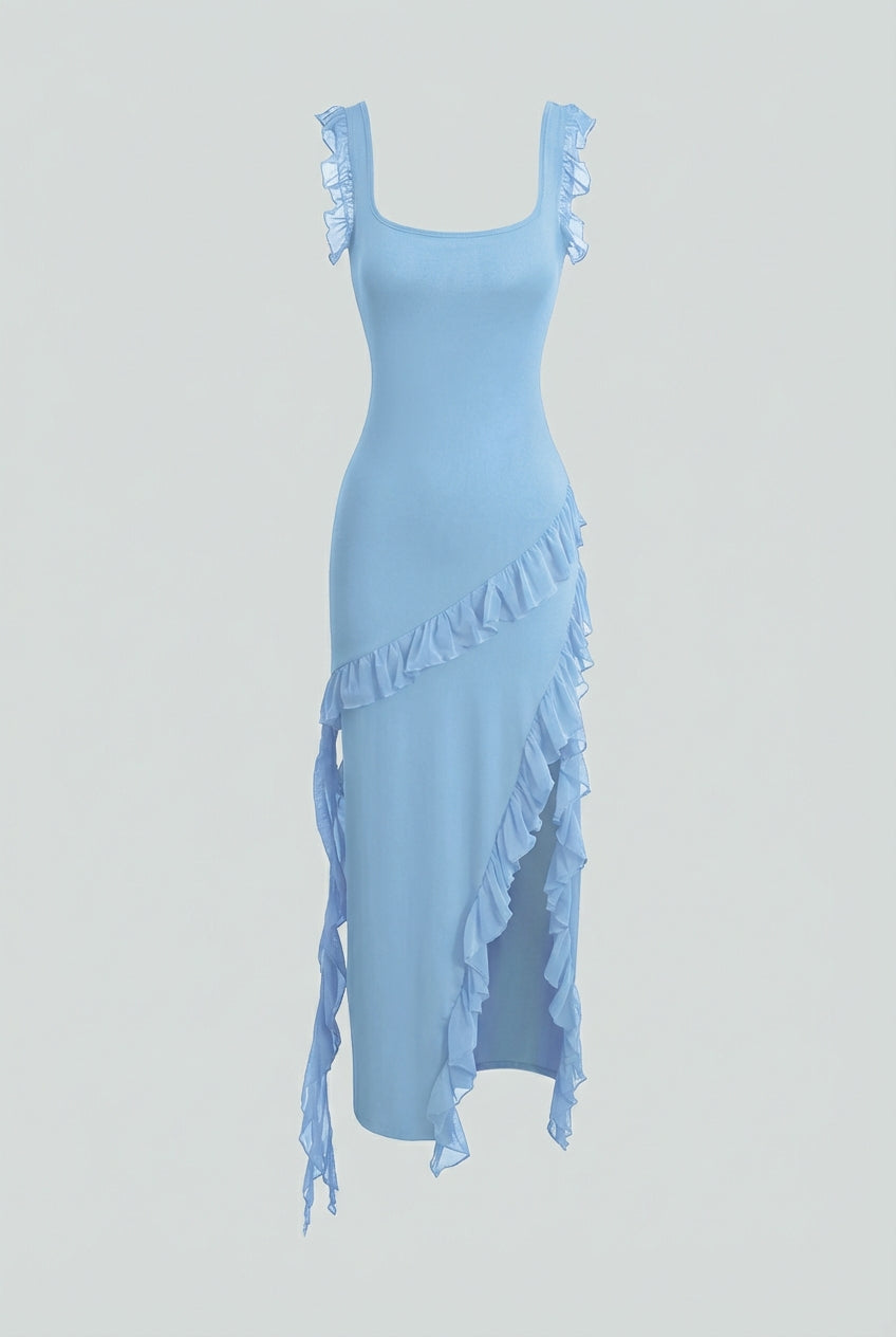 Veronika | Maxi abito blu con alto spacco