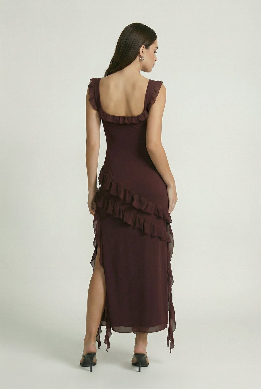 Martina | Abito maxi marrone con schiena scoperta