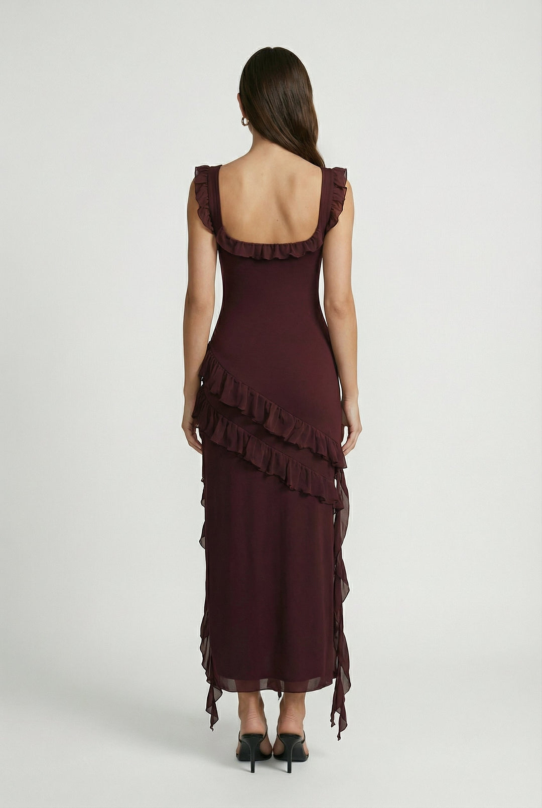 Martina | Abito maxi marrone con schiena scoperta