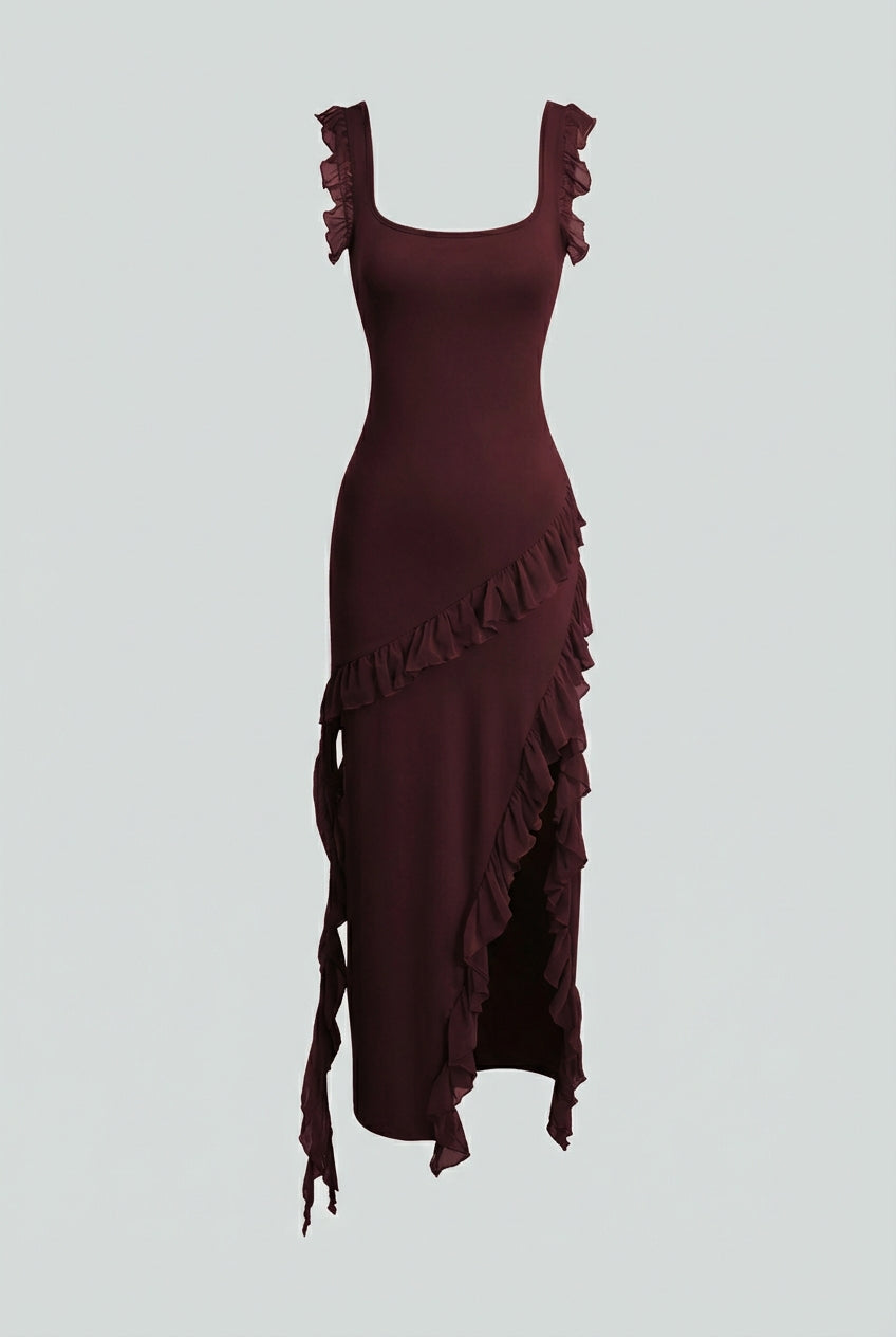 Martina | Abito maxi marrone con schiena scoperta